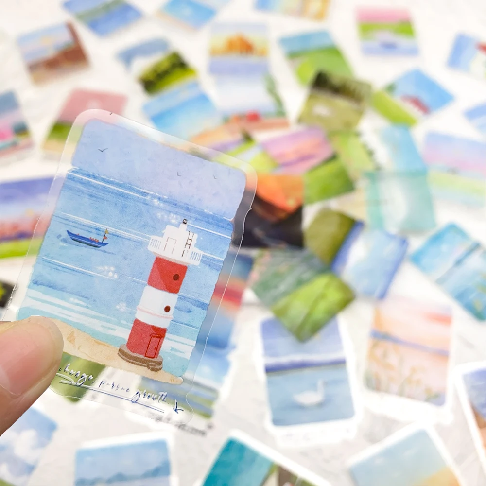 50pcs Mountains & Seas PET Stickers Decals For Laptop Refrigerator Scrapbook DIY Aesthetic Transparent Stickers Creative Gifts