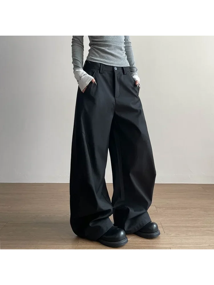 Pantalon habillé plissé et incurvé pour femmes, Style américain, Texture haut de gamme, nouveau Style rétro polyvalent, longueur au sol, printemps automne