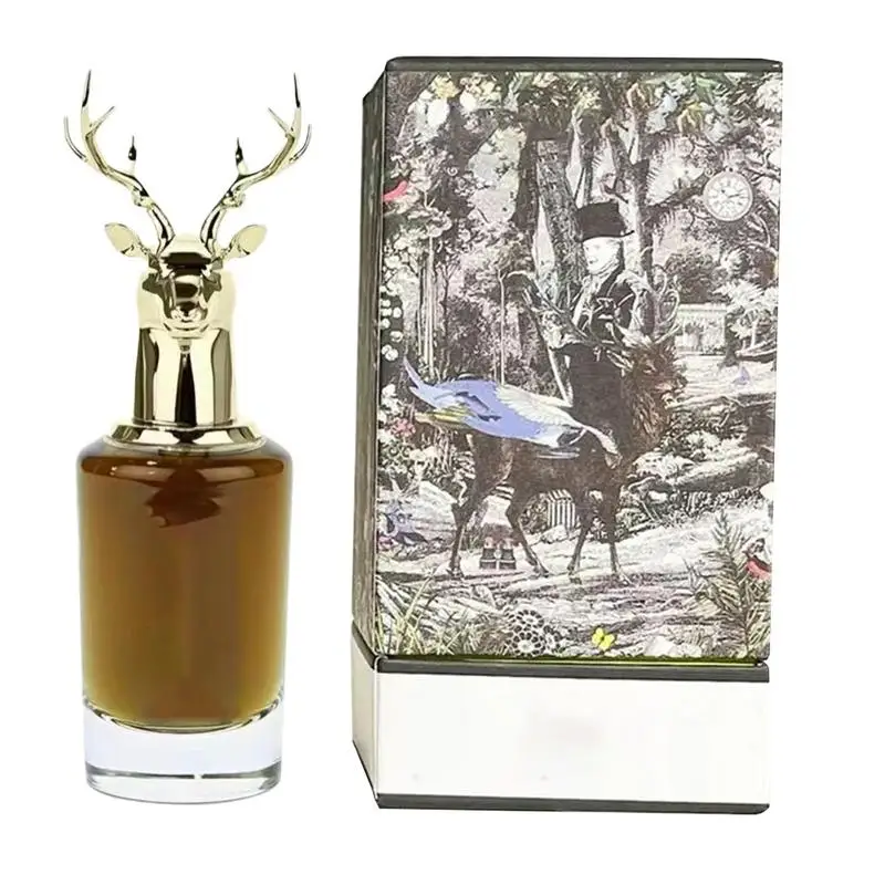 75ml Eau de Parfum for Men Perfume Oil Lasting All-Day Spray with Deer Decor Vintage Aromatherapy Woody Scent for Birthday