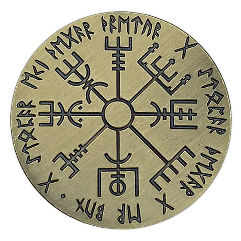 Antique Vegvisir Viking Compass Commemorative Coin Solomon Sun Array Lucky Challenge Coins Collectible Souvenir Gifts