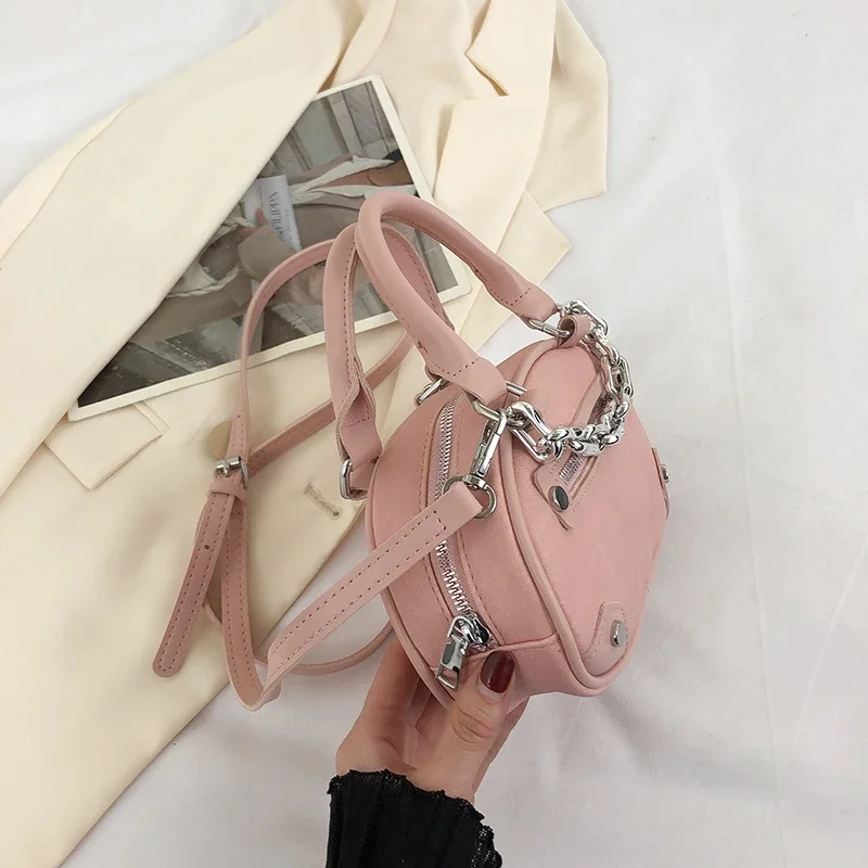 Small Phone Bag For Women High Quality PU Leather Messenger Bag Fashion Thick Chain Handbag Rivet Crossbody Bag Boston Tote Bag