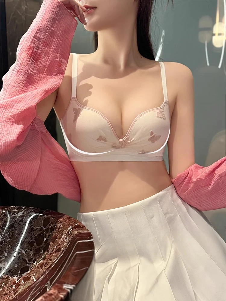 MOYISU Pure Desire Stickerei Schmetterling Unterwäsche Damen Kleine Brust Push-up Sexy Abstinenz BH Schließen Spitzen-BH