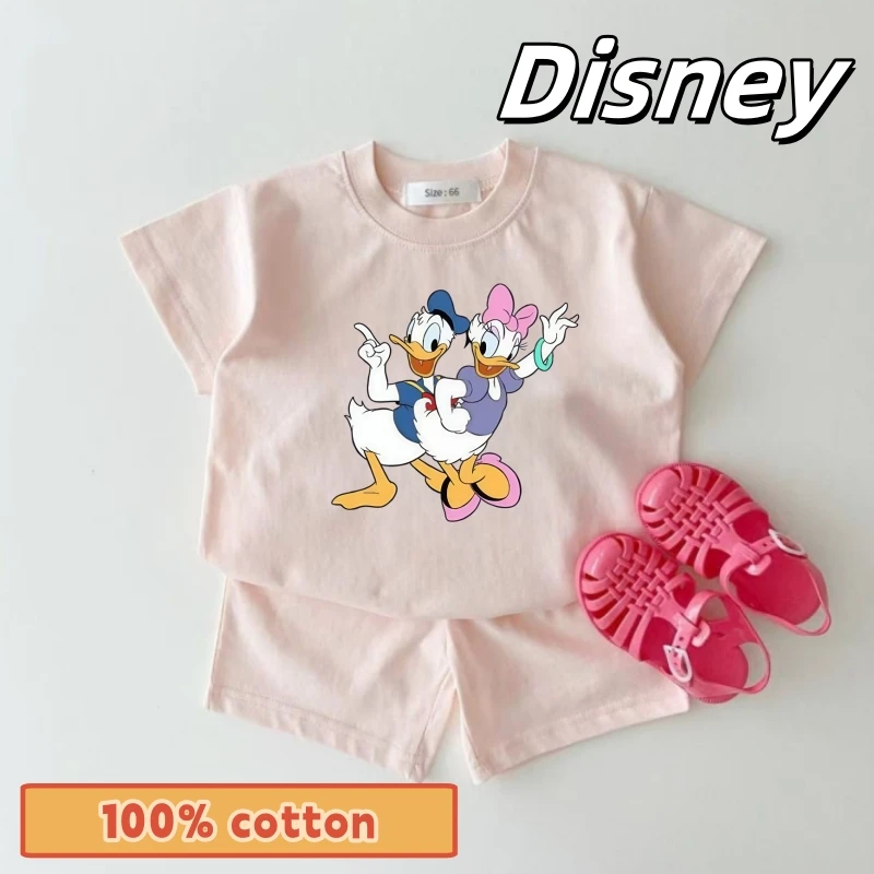

Disney Summer Boy Clothes Set Kid Girls Donald Daisy T-shirts and Shorts 2pcs Suit Children Solid Cotton Short Sleeve Outfits