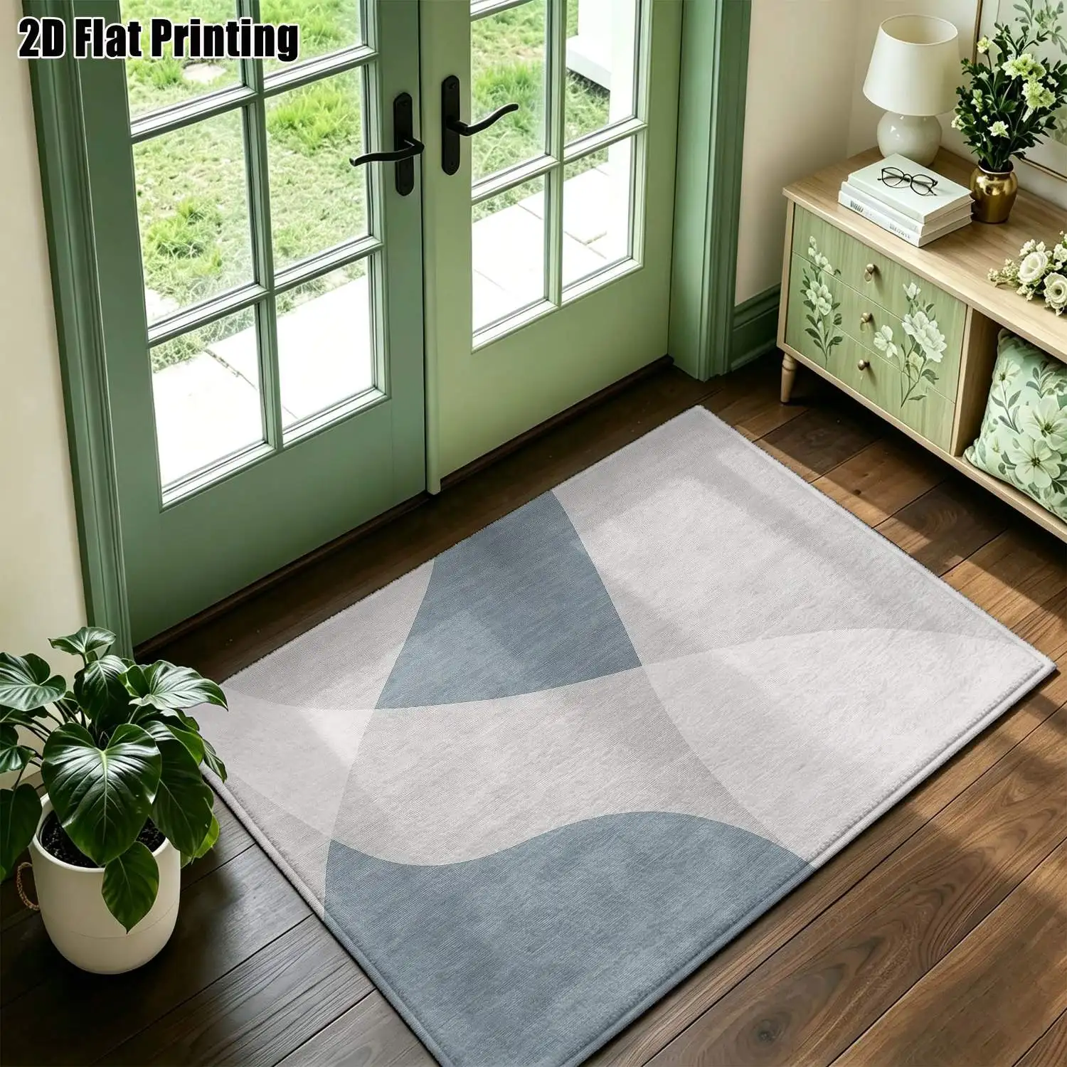 1Pc 2D Printed Carpet: Blue-Grey Abstract Geometric Nordic/Instagram-Style, Modern Minimalist, Machine Washable, Multi-Size, Ideal for Home Decor, Entryway, Living Room, Bedroom, Dining Room, Study