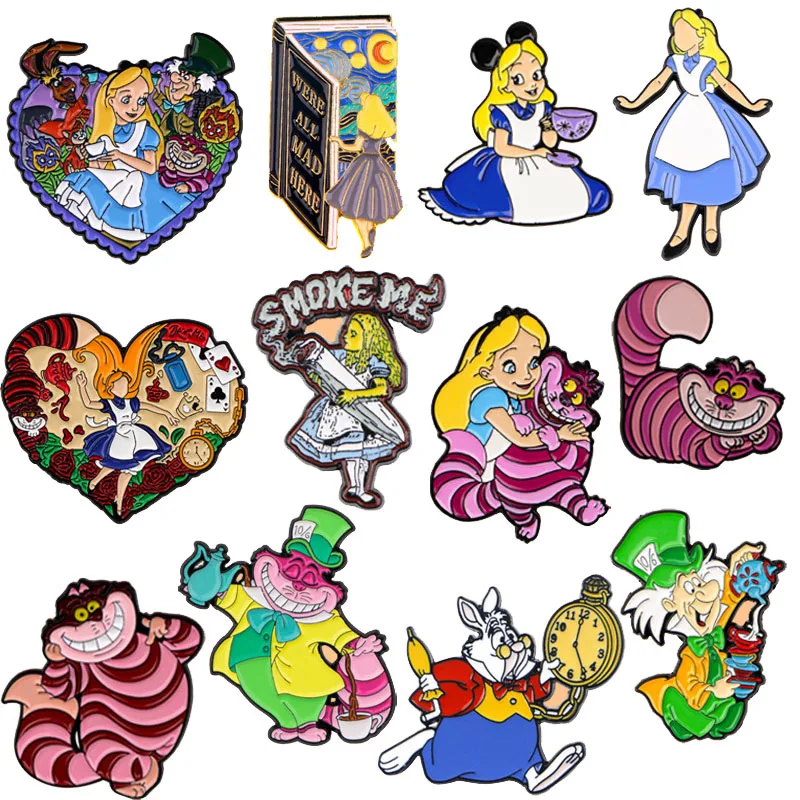 Alice in Wonderland Enamel Pin Eat Rich Brooch Pines Caterpillar Lapel Pins Badge on Backpack Clothing Accessories Funny Jewelry