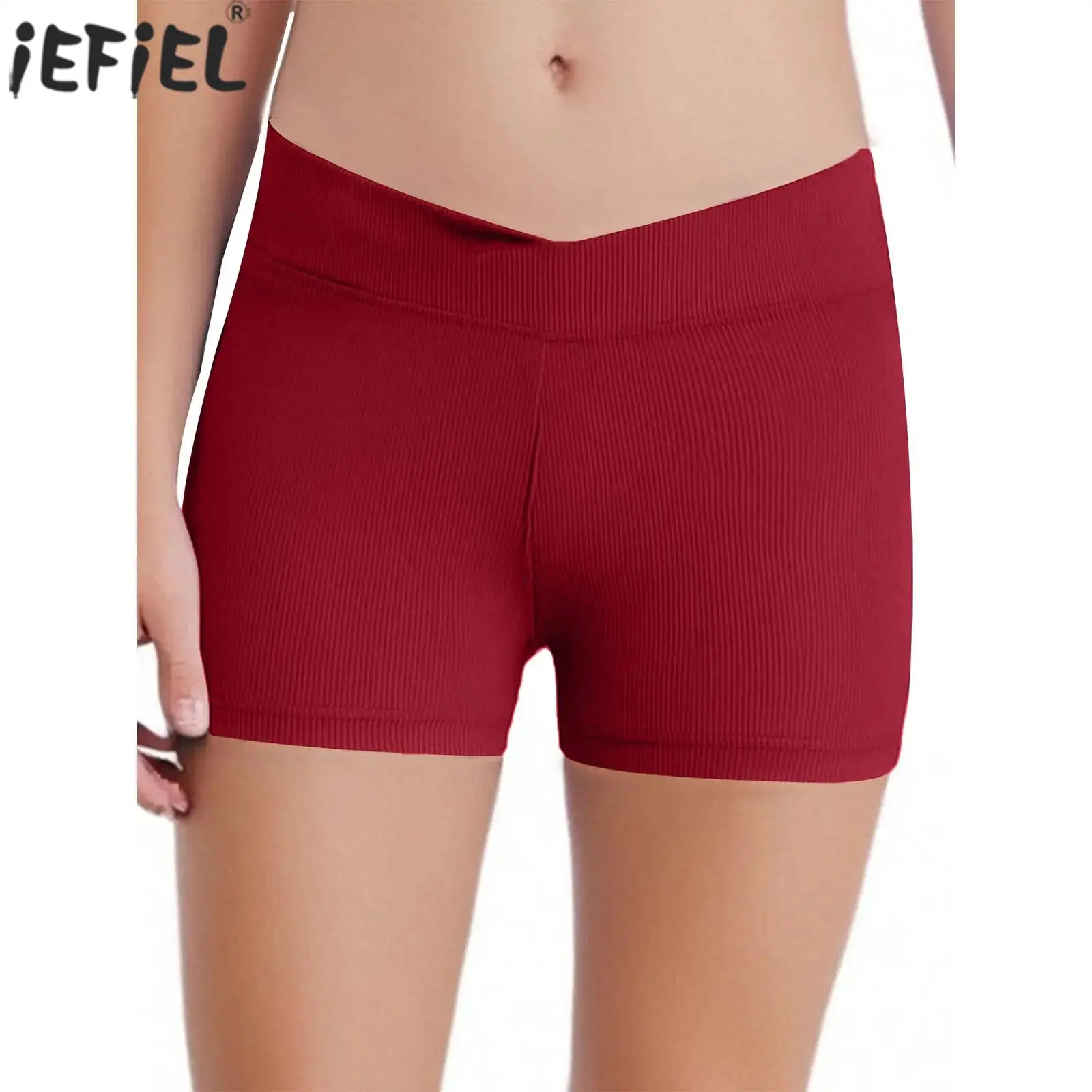 Kids Girls Gymnastics Ballet Dance Shorts V-Front Elastic Waistband Short Pants Bottoms for Sports Yoga Workout Running Swimming