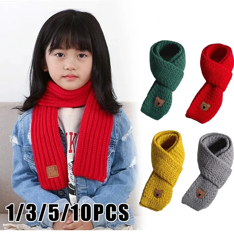 جديد عصري طفل وشاح بنين بنات لطيف محبوك الاكريليك الدافئة لينة وشاح صغير طفل الفتيان الكرتون الدب نمط الأحمر عيد الميلاد وشاح