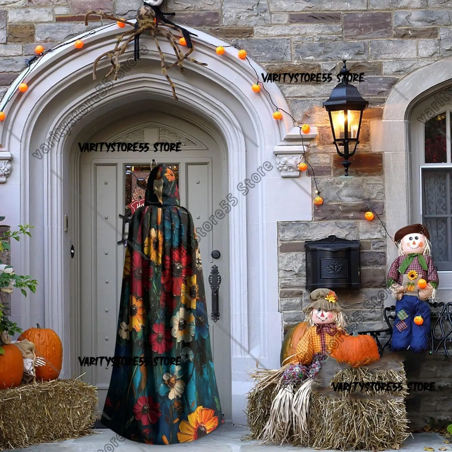 Mantello con cappuccio per costume di Halloween con mantello con cappuccio per strega adulta con teschio di candele messicane