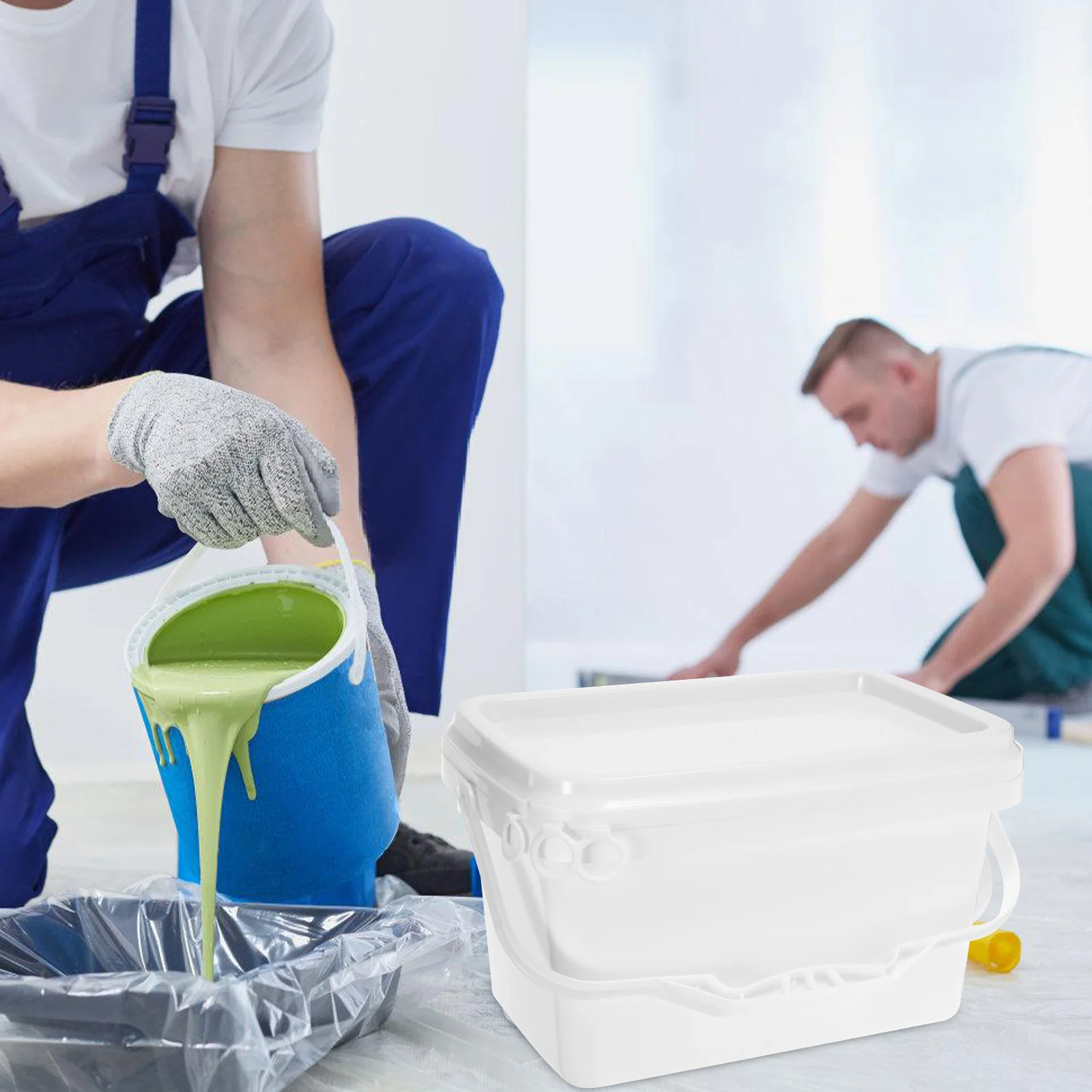 

2pcs Paint Bucket With Lid Handle Plastic Storage Container For Painting Color Mixing Square Empty Pigment Bucket Art Craft