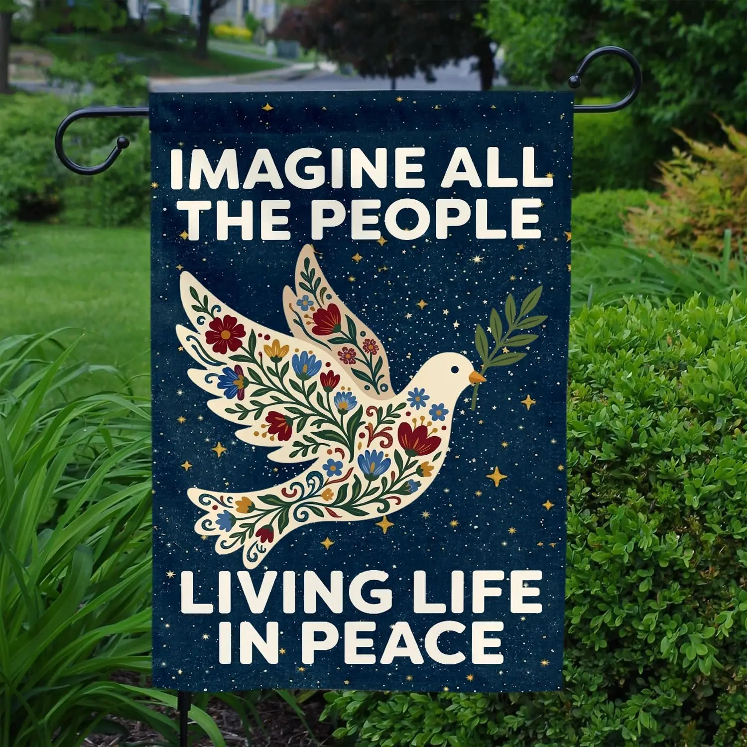 MAIANEY (12x18in) Imagine All The People Living Life In Peace Flag Inspirational Dove Peace Garden Flag Be Kind Kindness Pos jjp