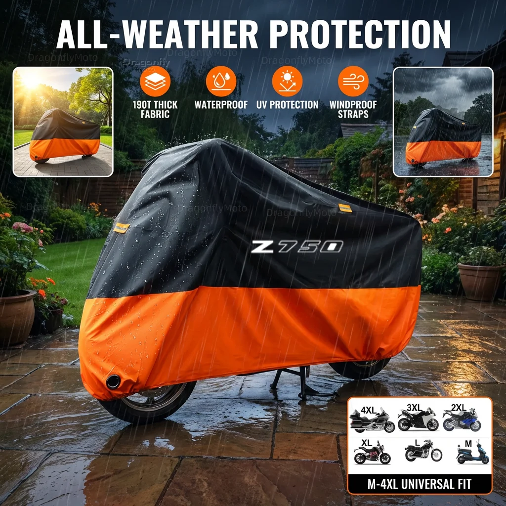 

For Kawasaki Z 750 z750 Z750R Z750S Motorcycle Cover Thick 210D Waterproof Outdoor Uv Protective Dust Rain Sunshade All Season