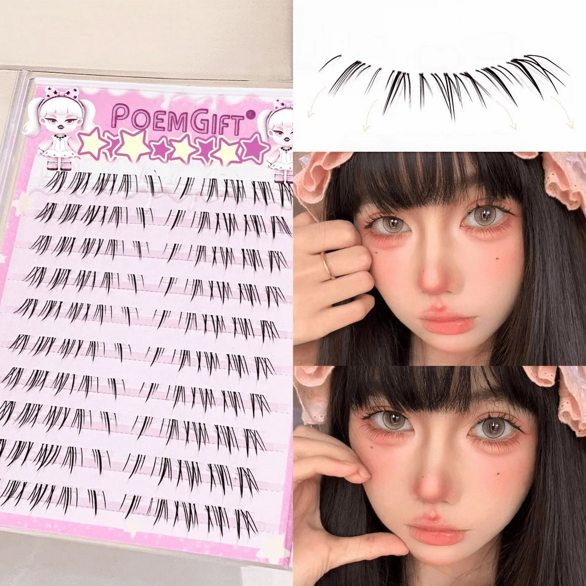 Glue Free Lower Eyelashes Hand-painted Wild Texture Foxes Eye Cat Whisker Style Faux Fiber Lashes for Natural Makeup Daily