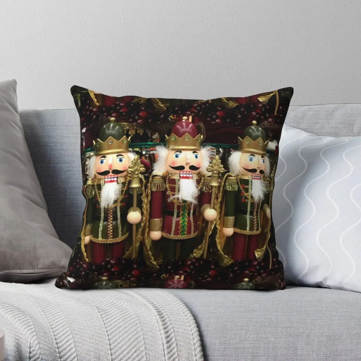 

Christmas Nutcracker Trio Square Pillowcase Polyester Linen Velvet Zip Decor Pillow Case Bed Cushion Cover