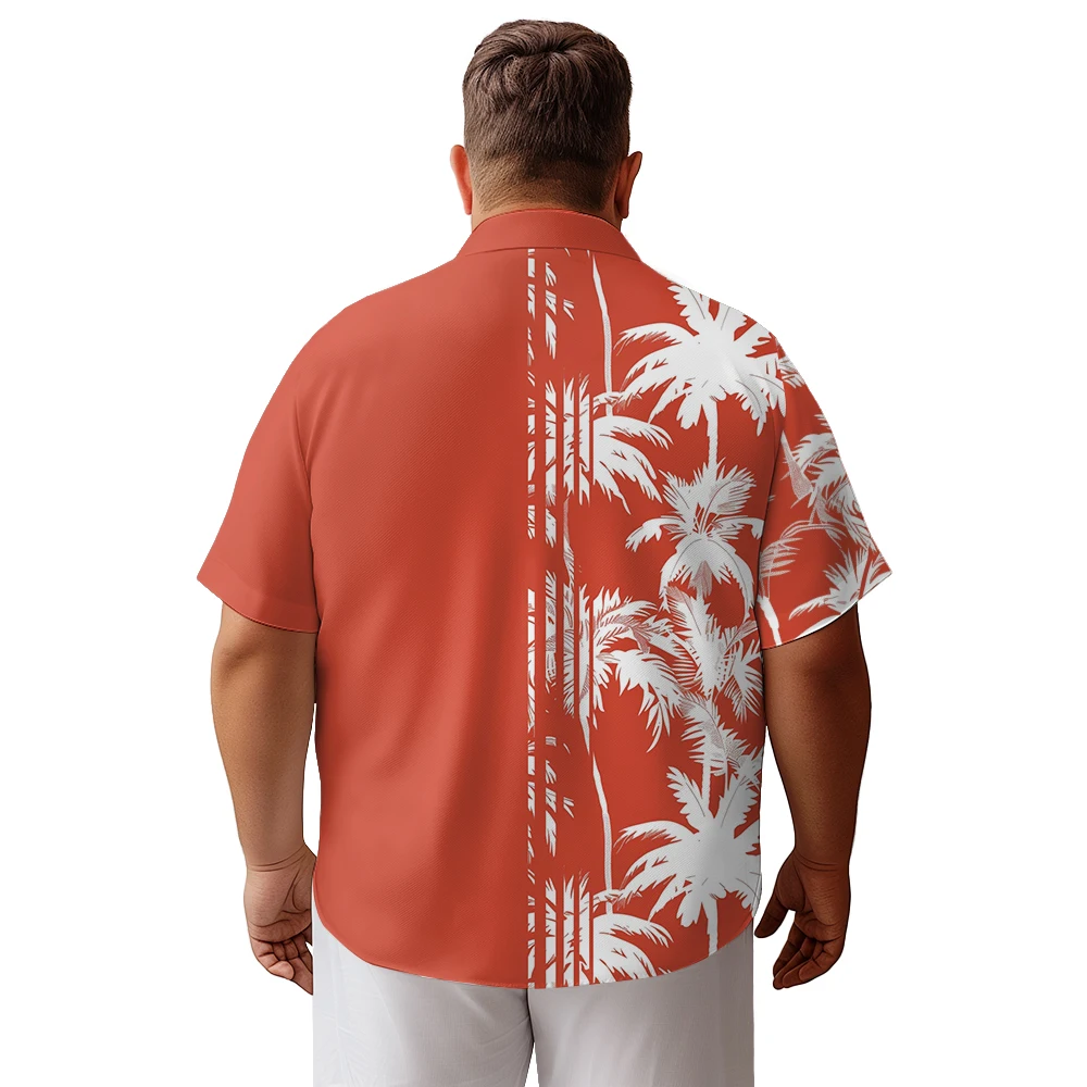 2024 new  camisas de hombre White coconut tree with red base printed clothing men's shirt loose large size casual short-sleeved