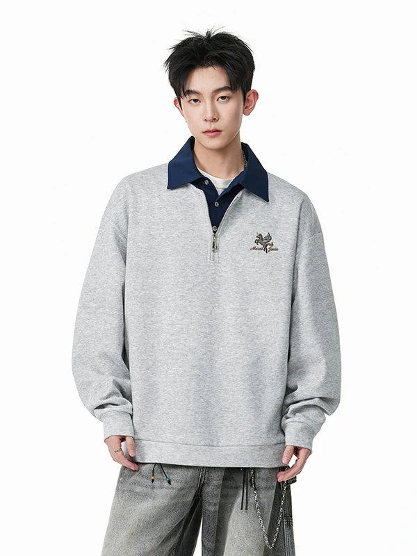 

Повседневная мужская толстовка с длинным рукавом и воротником-стойкой, свободного кроя, весенняя, молодежная, из смесового хлопка и полиэстера