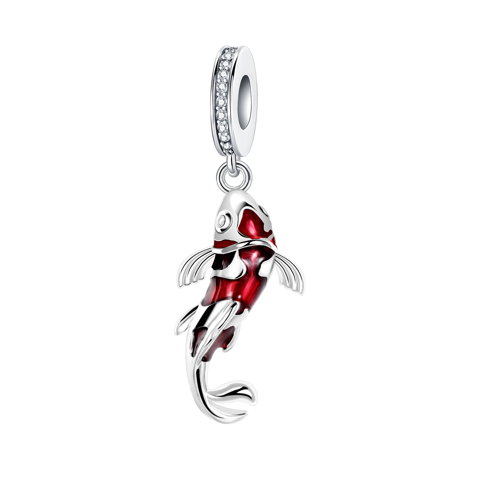 925 Sterling Silver Fish Diamond Red Animal Series Pendant Charm Fit Original  Charms Bracelets Women DIY Jewelry Gift
