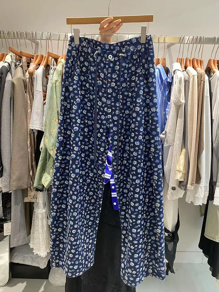 

High Waist Floral Print Wide Leg Pants Korean Sle Casual Trousers for Women Autumn 2025 Trendy Long Jeans Casual Pants