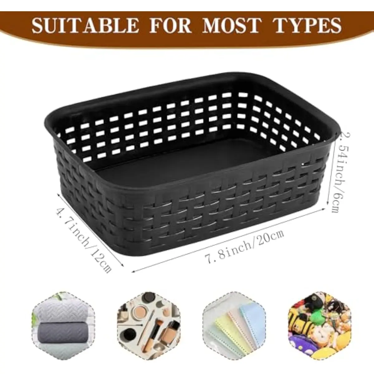 3 Pack Plastic Storage Baskets, Black