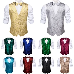 Barry Wang-colete de seda luxuoso masculino, brilho sólido, vermelho, azul, prata, dourado, verde, colete azul cáqui, conjunto de gravata borboleta, festa de casamento formal