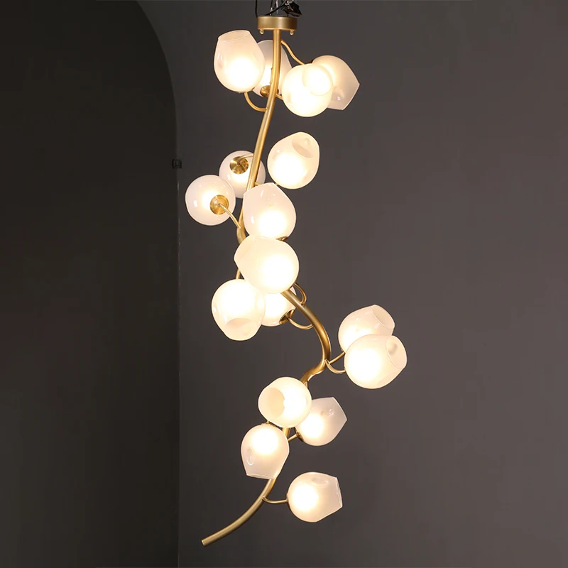 ريفين الذهب إنهاء الزجاج النحاس قابل للتعديل عكس الضوء بريق الفاخرة الشمال طبقة مزدوجة الثريا مصمم 3 تغيير لون للفيلا