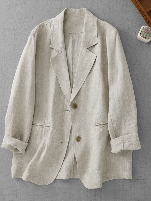 Traje Retro de lino y algodón ligero con cuello largo Sve irt, traje holgado de talla grande para mujer, ropa informal de otoño