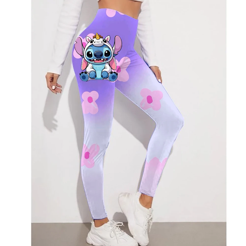 Women's sports Lilo&Stitch printed high elasticity tight fit waist circumference fitness jogging push up slim pencil pants
