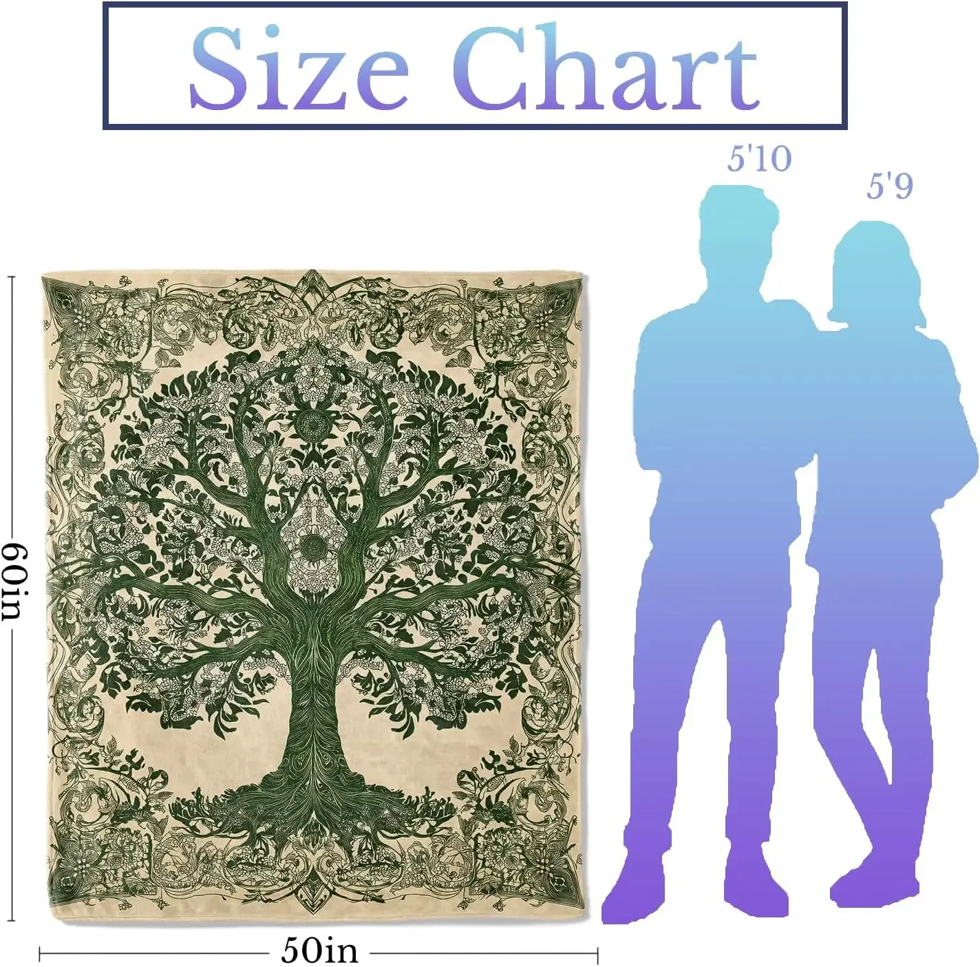 Tree of life blanket green floral pattern boho decor spiritual art soft throw nature design home textile meditation accessory