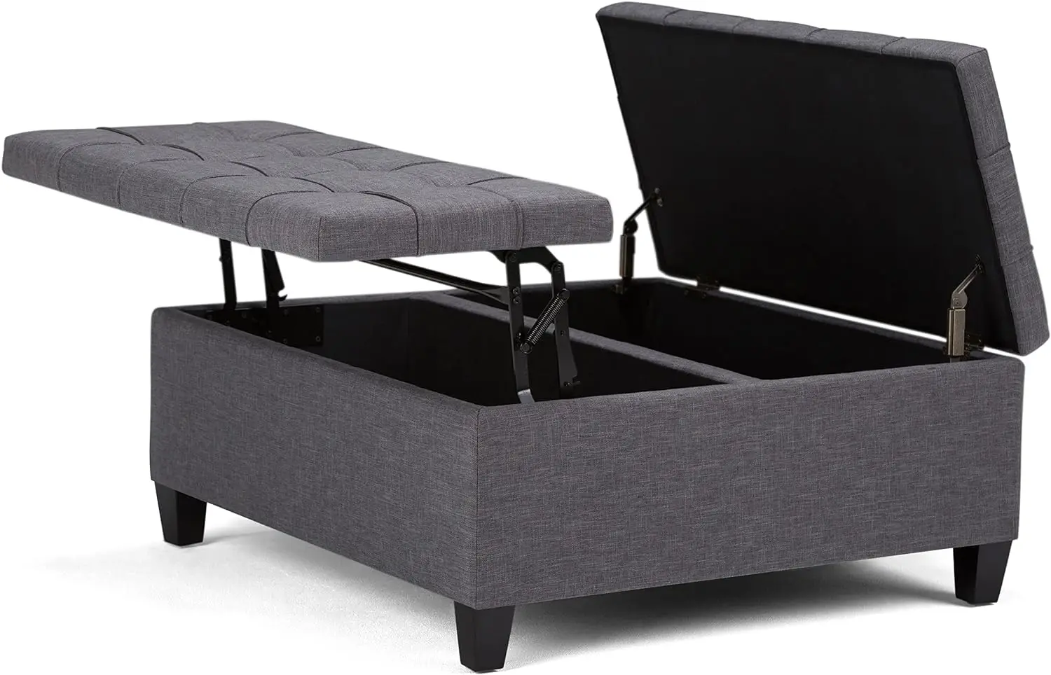 

Harrison 36 inch Wide Square Coffee Table Lift Top Storage Ottoman in Upholstered Slate Grey Tufted Linen Look Fabric