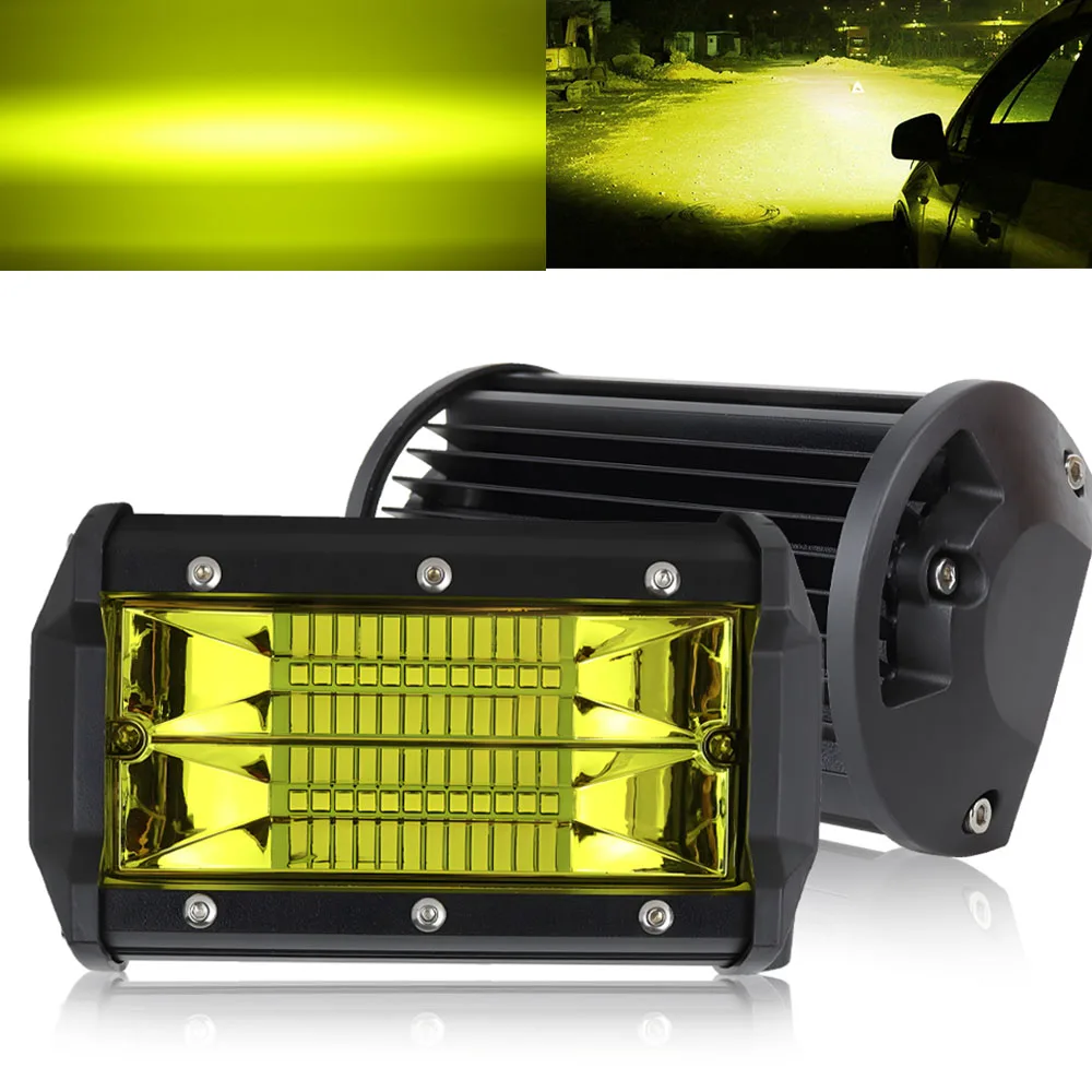 

5 inch yellow led light bar fog lamp 72W spotlight 4x4 for off road light flood super led work lamps Jeep Truck Atv lada