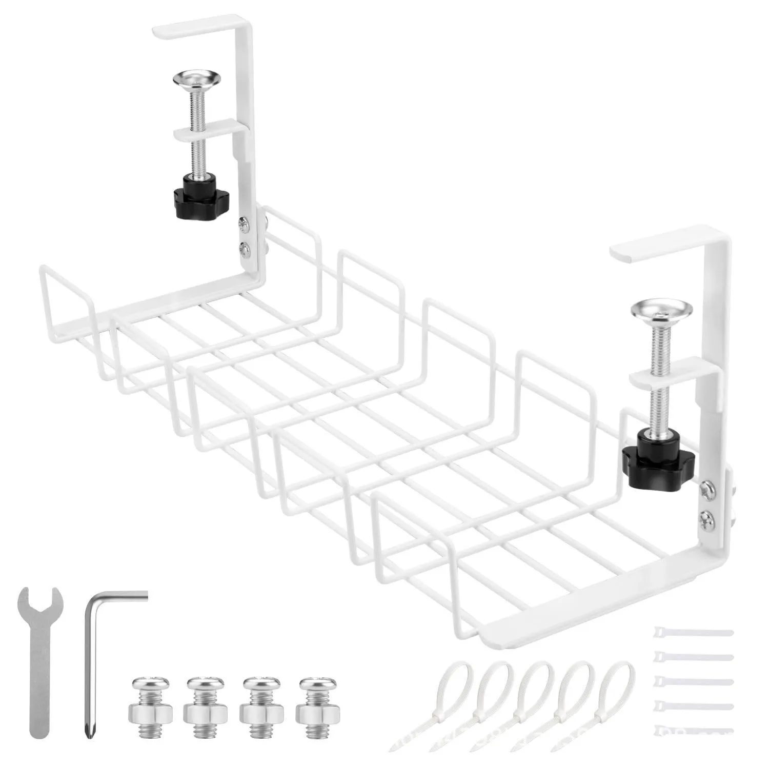 No-Drill Under Desk Cable Management Tray Iron Open-Wire Power Strip Holder Home Office