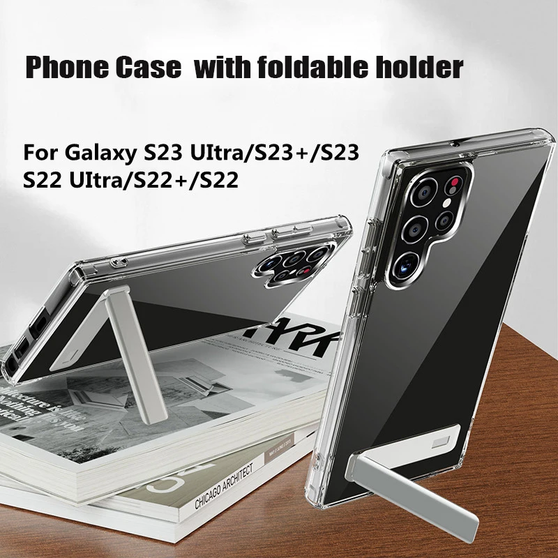 Clear Phone Case With Foldable Kickstand For Samsung Galaxy S24 Ultra S23 Ultra S23+ S23 plus S23 S22 S22+ S22 Ultra