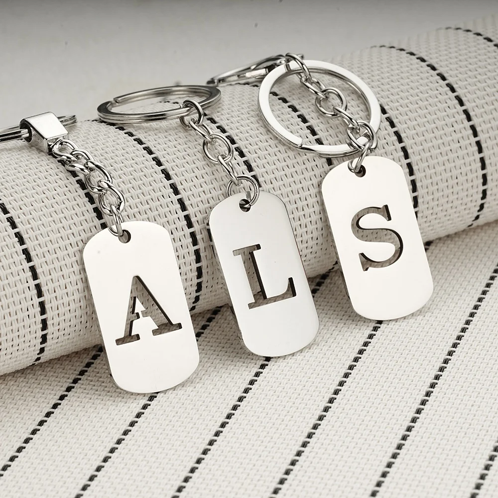 LeeChee Personalized Letter Keychain Stainless Steel Backpack Tag Jewelry Gift For Student