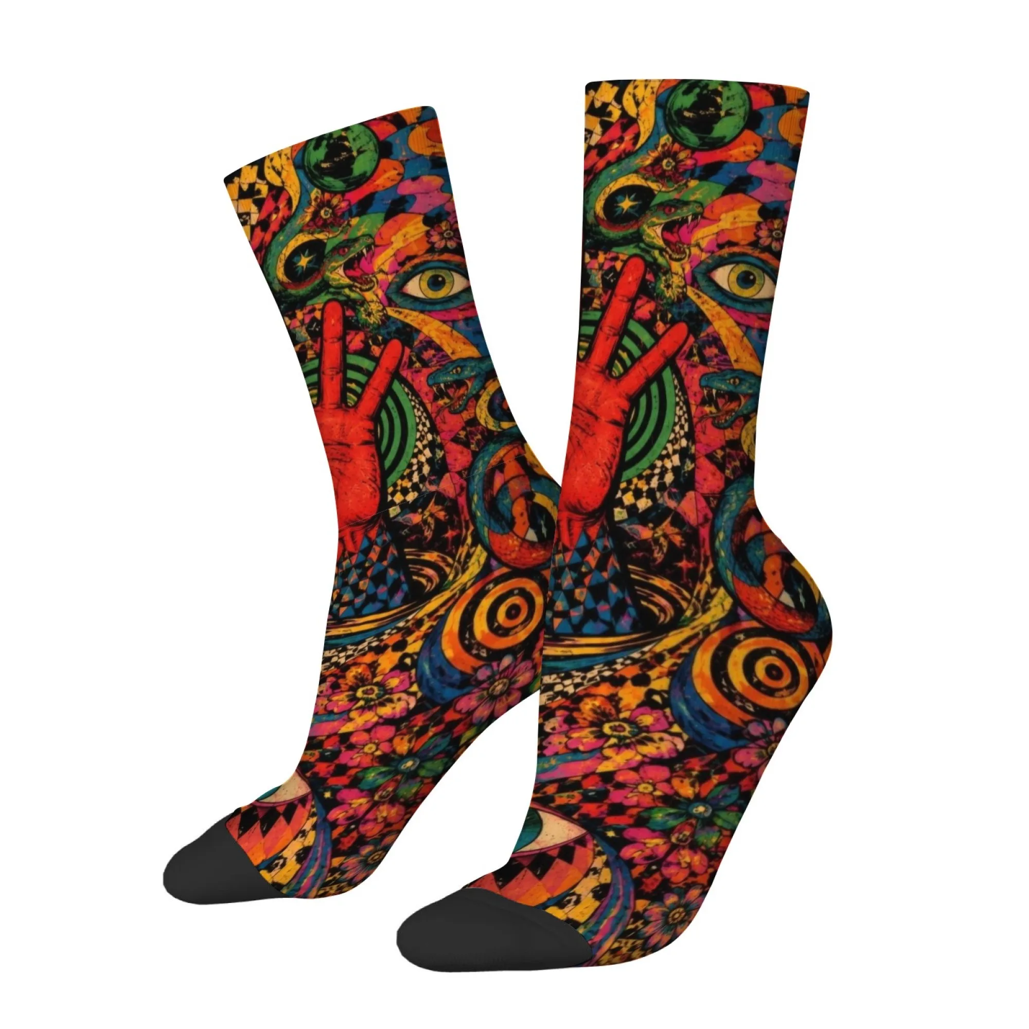 Abstract Hand and Eye Print Men's Socks Comfortable Non-slip Soft Socks Quirky Hip-hop Fashionable Street Outdoor Cycling Socks