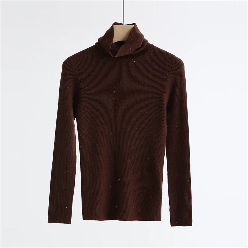 Sweater for Women 2024 New Autumn Winter 100% Wool Pile Collar Slim Casual Long Sleeve Pullover