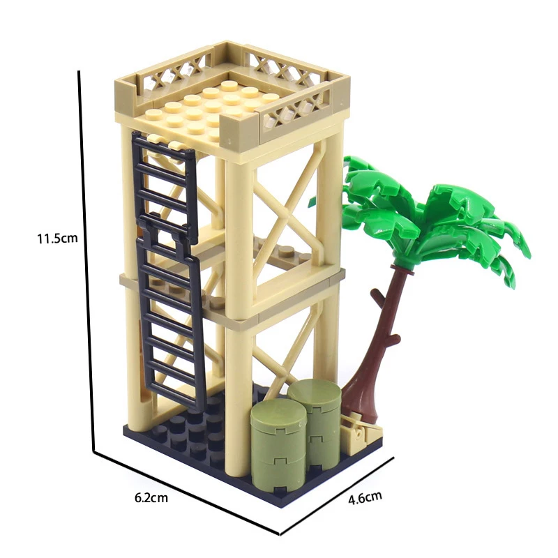 Militär WWII MOC Sentry Post War Szene Sandsack Baustein Soldat Wachturm Spielzeug