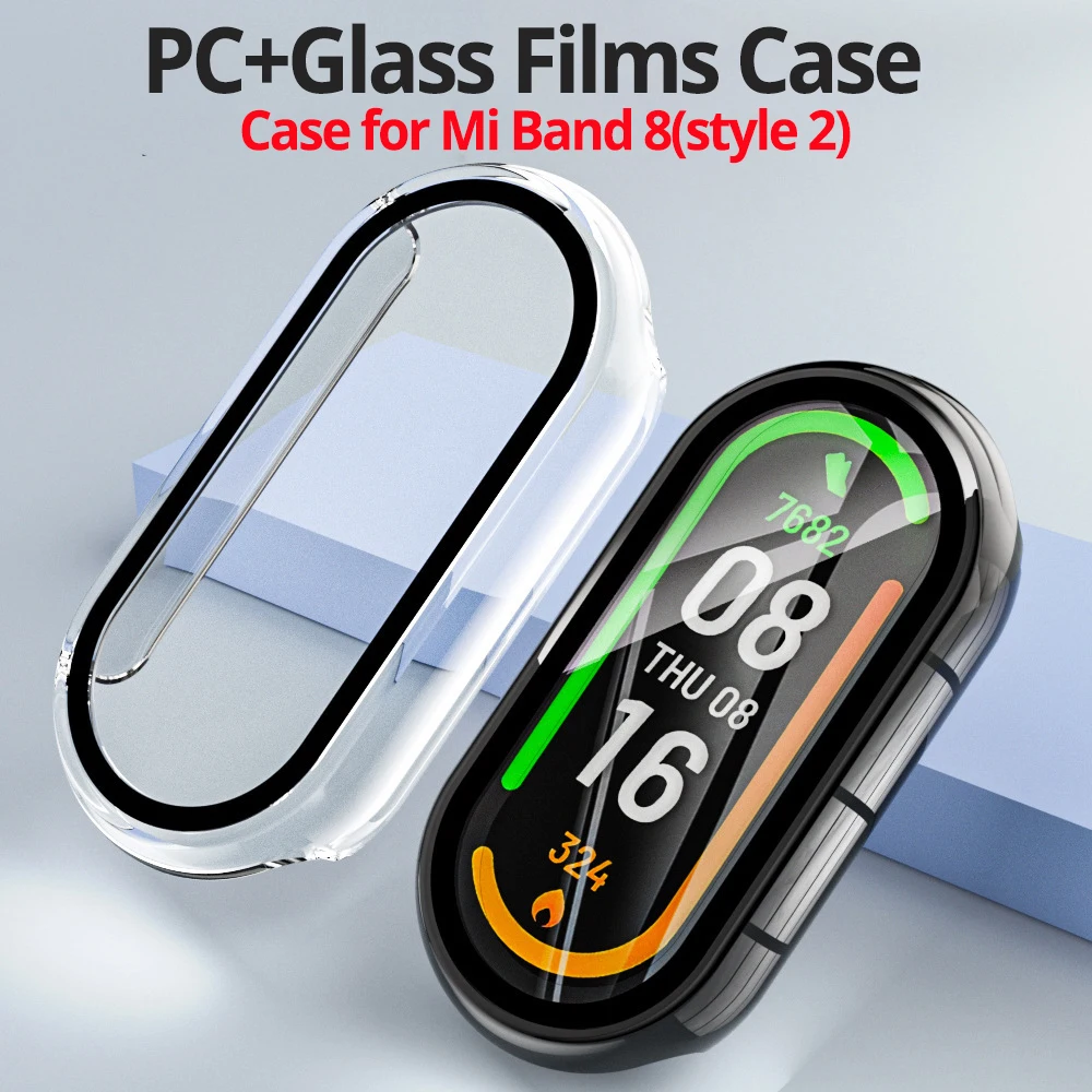 50PCS Case for Xiaomi Smart Band 8 Screen Protector Case Hard PC+Tempered Glass Film MiBand 8 Protective Cover Bumper (style 2)