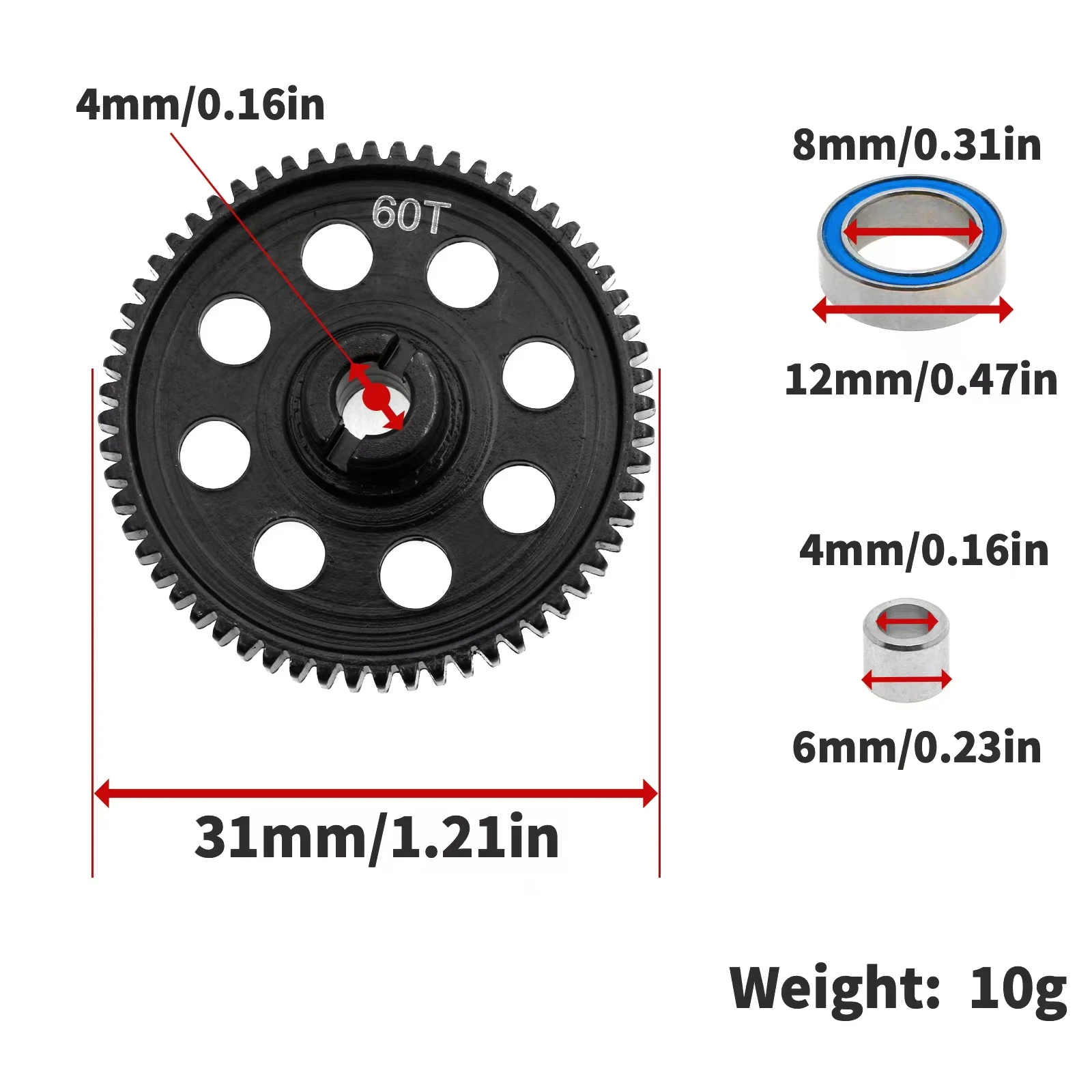 60T 0.5M Spur Gear Hardened Steel Main Gear 7591 for Traxxas LaTrax 1/18 RC Car Rally Teton Desert Prerunner SST Ford Fiesta