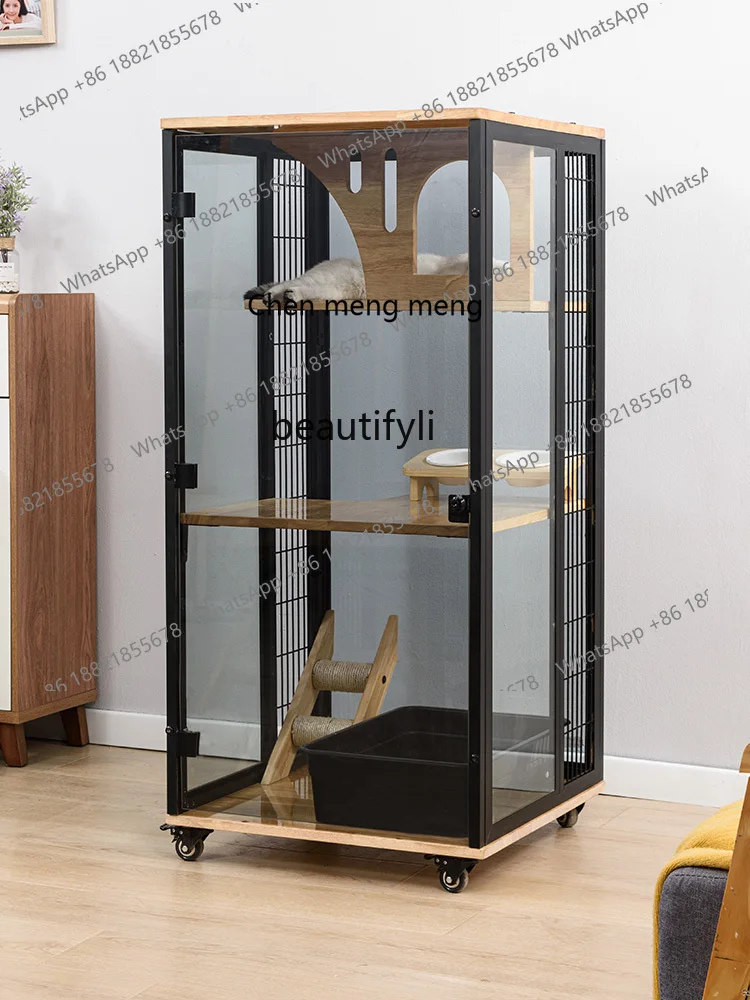 Cat Villa Aluminum Alloy Cat Cage Large Space Home Cat Cabinet Panoramic Cattery Luxury Glass Room