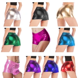 Women PU Leather Glitter Solid Color Skinny Mini Shorts Hot Pant Party Clubwear