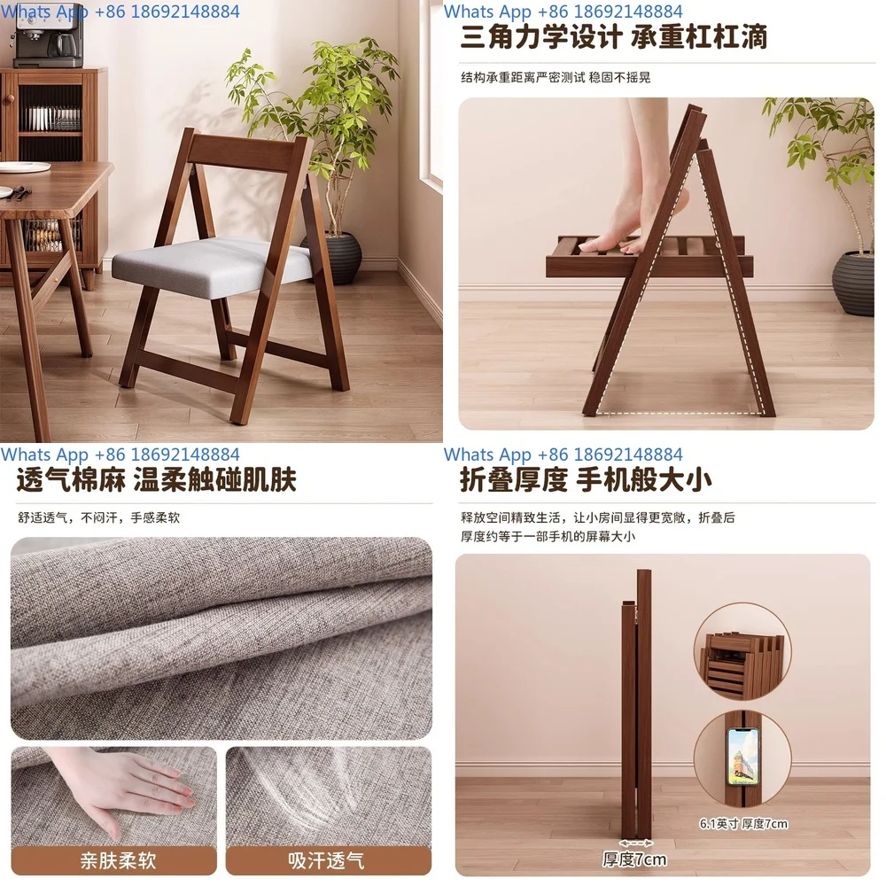 

Solid Wood Folding Dining Chair Space Saving Household Table Chair Stackable Compact Design for Small Apartments