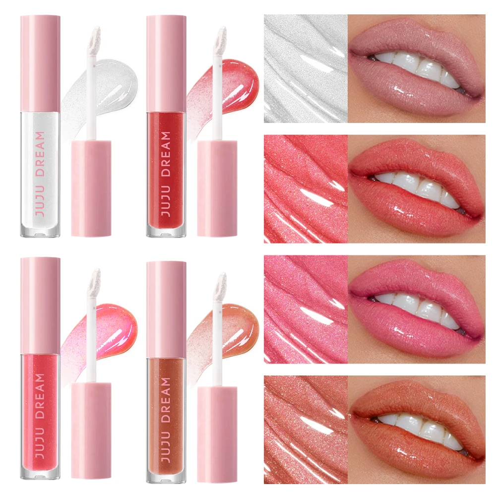 1pc/4pcs, Moisturizing Lip Oil, Candy Lip Glaze, Mirror Pearlescent Nude Lip Gloss In 4 Shades, Moisturizing And Nourishing