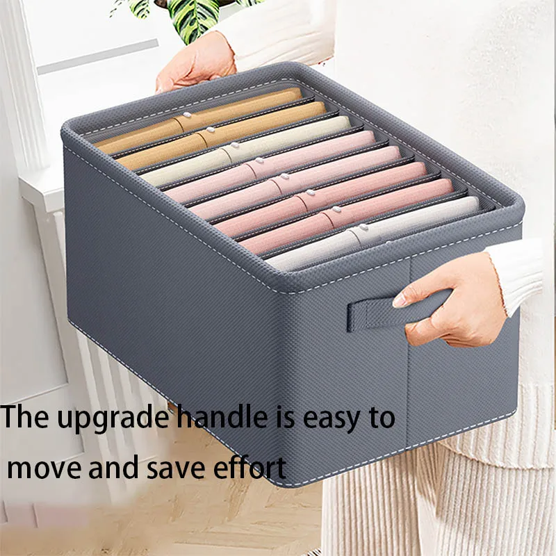 Jeans Organizing Box Wardrobe Clothes Organizer 6/7/9 Compartments Stackable Layered Clothing Storage Box for Closet Shelf