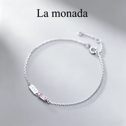 La Monada 925 Silver LOVE Letter Bracelet Pink Zircon Fine Jewelry Chain for Women Delicate Minimalist Fine Jewelry Chain