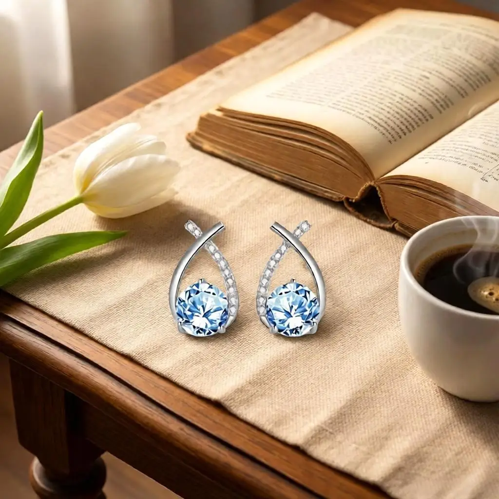 Charming 925 Sterling Silver Cross Fishtail Crystal Zircon Stud Earrings for Women Girls Engagement Party Fashion Jewelry Gifts