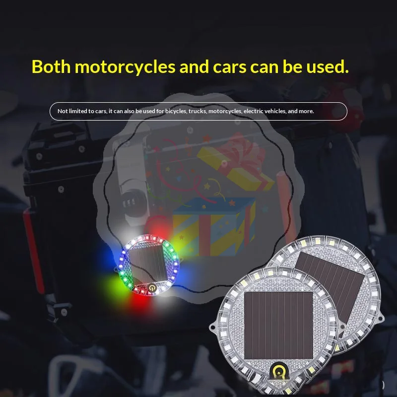 Solar Circular Warning Light Strong Bright Flash Anti Rear End Collision Portable for Bicycle Scooter Outdoor Safety