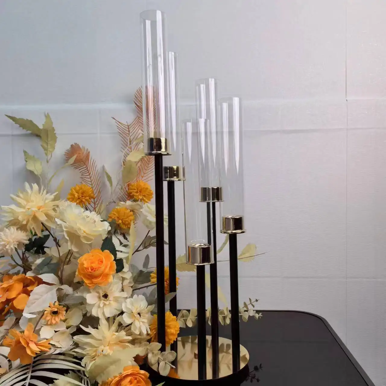 

1pcs Metal Candelabra Candle Holders Road Lead Table Centerpiece Gold Candelabrum Stand Pillar Candlestick wedding