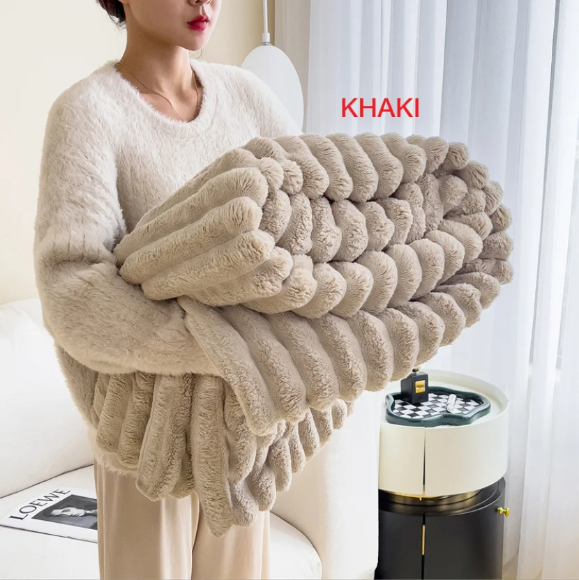 Luxury Soft Faux Rabbit Fur Throw Blanket Fluffy Warm Solid Color Plush Sofa Bed Cover for Single Double Perfect Spring Autumn
