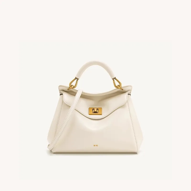 JW PEI Lucia Lock Clutch Bag, Unique and Fashionable, Genuine Leather Single Shoulder Crossbody Bag, High-end and Versatile Hand