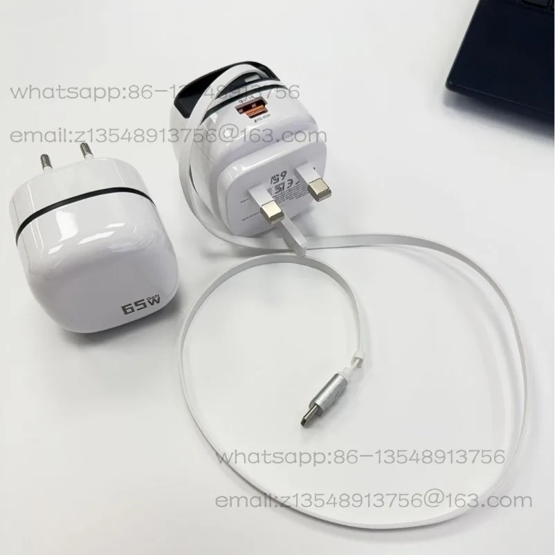 New telescopic cable 65W fast charging charger, portable folding foot small volume portable charging