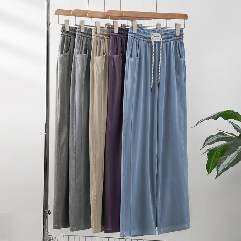 

Slimming High Waist Wide Leg Jeans Women's Classic Style Drawstring Loose Fit Denim Pants Long Length Spring Season